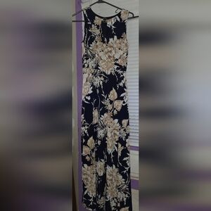 Studio One Navy Maxi Skirt with Beige Floral Print